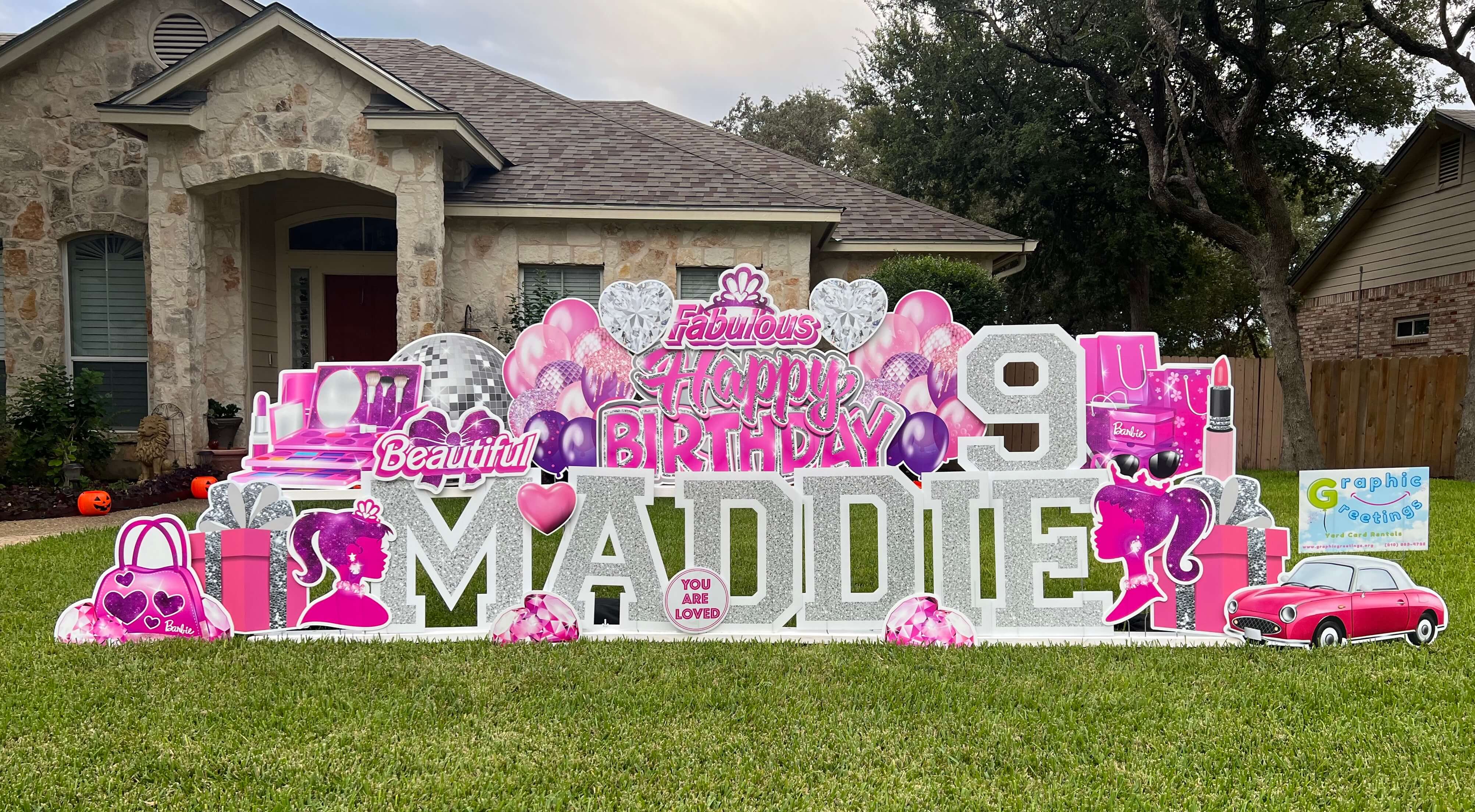 Pink birthday yard card